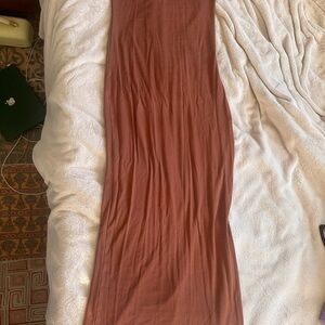 Brown Ribbed Strapless Dress